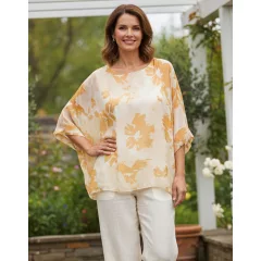   Kerek nyakú, 3/4-es ujjú, dupla muszlin anyagú alkalmi felső XL/2XL