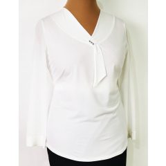  "V" nyakú, hosszú ujjú, nyaknál  díszített, selymes rugalmas anyagú felső  46-52