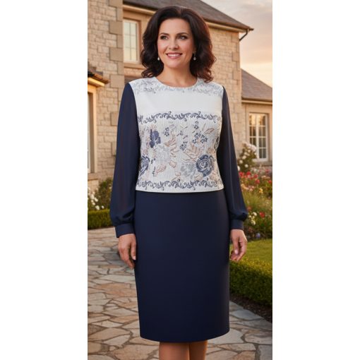 Fehér alapon színes mintás, alkalmi ruha 46-54