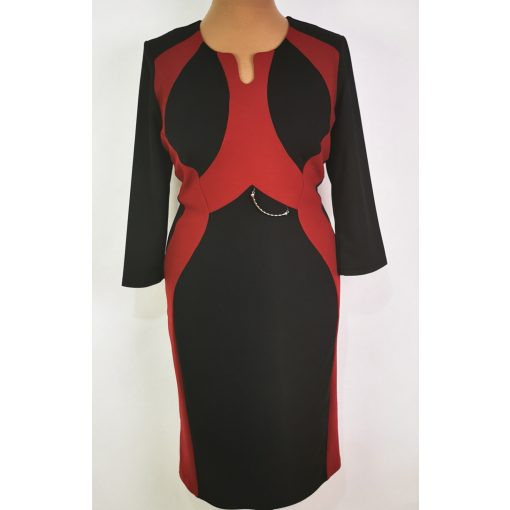 Bordó színű betéttel és csattal díszített alkalmi ruha 46-54