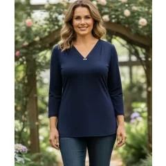 Sötétkék színű, pamutos anyagú felső L-4XL