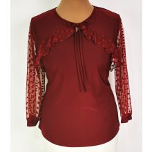 Elől-hátul bordó színű mintás, nyaknál muszlin fodorral díszített felső 42-52