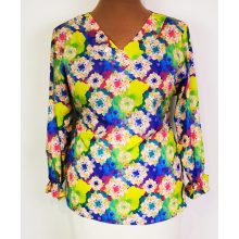 "V" nyakú, 3/4-es ujjú, színes virág mintás, nyaknál díszített felső 42-52