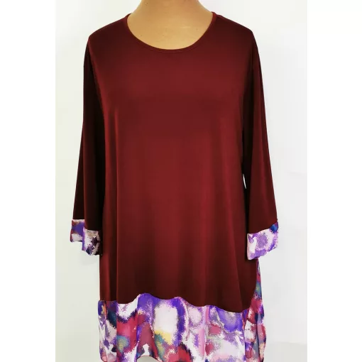 Bordó  alapszínű, muszlin rátétes tunika 3XL/5XL