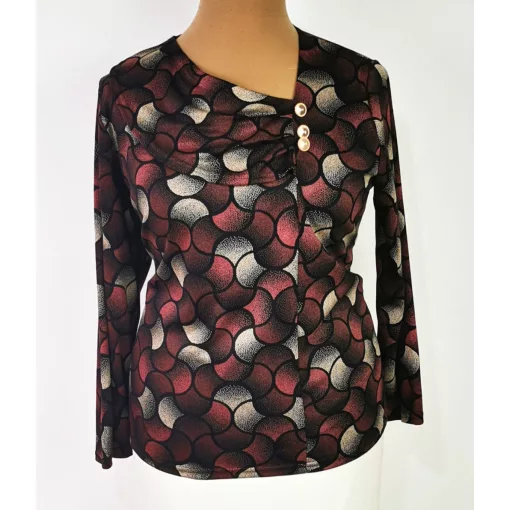 Kerek  nyakú, hosszú ujjú,  színes mintás, pamutos anyagú felső XL-4XL