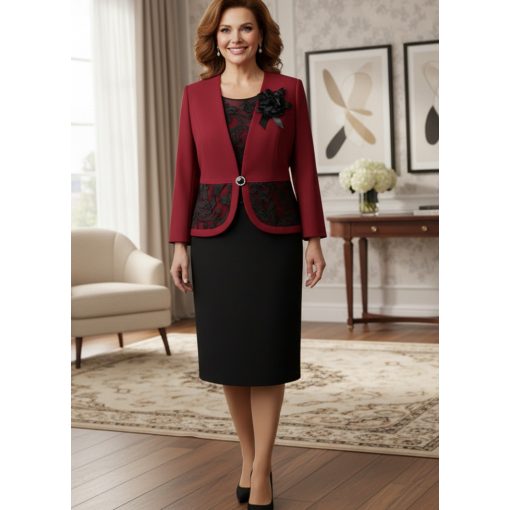 Gyönyörű, enyhén csillogó hímzéssel díszített, két részes alkalmi kosztüm 42-56