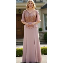 Hímzett, aranybarna színű csipkerátéttel díszített, alkalmi maxi ruha 42-56