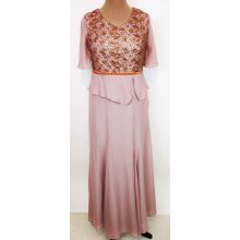 Hímzett, aranybarna színű csipkerátéttel díszített, alkalmi maxi ruha 42-56