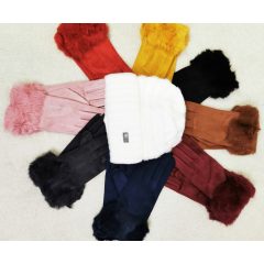   5 ujjas, vékony béléses, csuklónál szőrmés, velúros anyagú, telefon kezelős pamut kesztyű