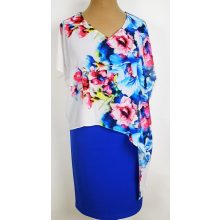 Színes virág mintával díszített, muszlin rátétes alkalmi ruha  42-50