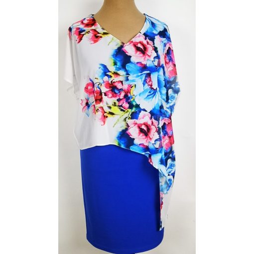 Színes virág mintával díszített, muszlin rátétes alkalmi ruha  42-50