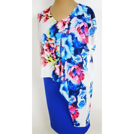 Színes virág mintával díszített, muszlin rátétes alkalmi ruha  42-50