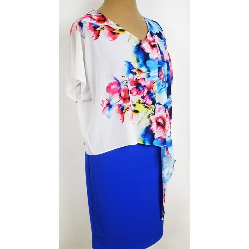 Színes virág mintával díszített, muszlin rátétes alkalmi ruha  42-50