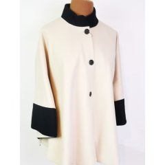   Selyembéléses, bézs alapszínű, cipzárral variálható, átmeneti, alkalmi szövet kabát 4XL/5XL-5XL/6XL