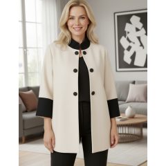   Selyembéléses, bézs alapszínű, cipzárral variálható, átmeneti, alkalmi szövet kabát 4XL/5XL-5XL/6XL