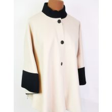 Selyembéléses, bézs alapszínű, cipzárral variálható, átmeneti, alkalmi szövet kabát 4XL/5XL-5XL/6XL
