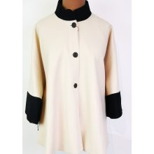 Selyembéléses, bézs alapszínű, cipzárral variálható, átmeneti, alkalmi szövet kabát 4XL/5XL-5XL/6XL