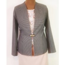 Pepita mintás, elől brossal díszitett, selymes anyagú alkalmi blézer 42-50