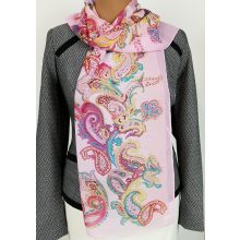 Nagy méretű, lila alapon, nagy színes virág mintás selyemkendő