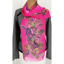 Nagy méretű, lila alapon, nagy színes virág mintás selyemkendő