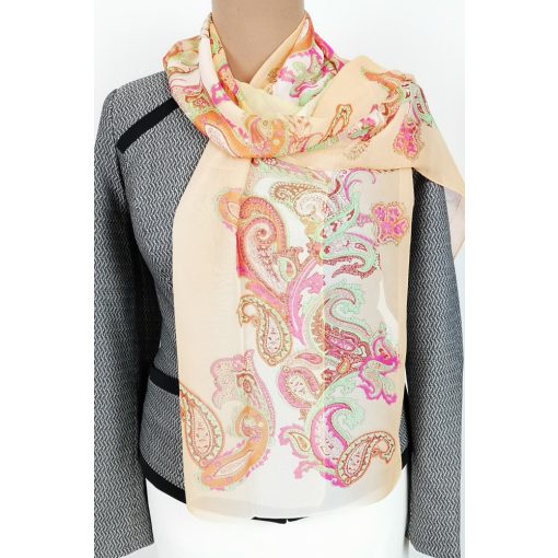 Nagy méretű, lila alapon, nagy színes virág mintás selyemkendő