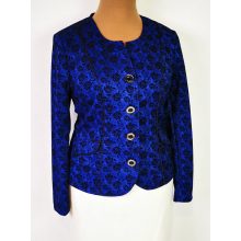 Kék alapon,  fekete színű, virág mintával  díszített blézer 42-50