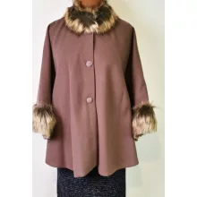 Selyembéléses, világos kapucsinó barna, szőrme díszítéses, átmeneti, alkalmi szövet kabát 4XL/5XL-6XL/7XL