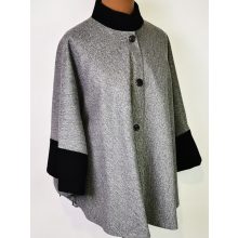 Selyembéléses, bézs alapszínű, cipzárral variálható, átmeneti, alkalmi szövet kabát 4XL/5XL-5XL/6XL