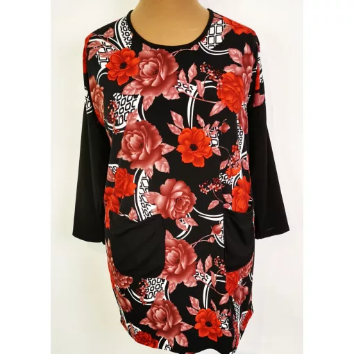 Piros-bordó-fehér színű, virág mintás tunika 2XL-3XL