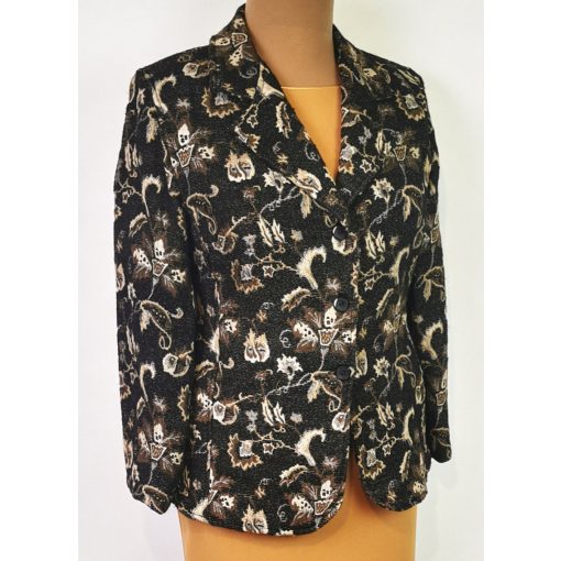 Végig gombos, sötétbarna-világosbarna mintás kiskabát 46-50