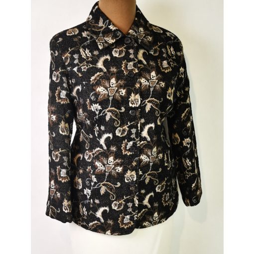 Végig gombos, sötétbarna-világosbarna mintás kiskabát 46-50