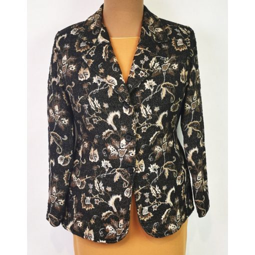 Végig gombos, sötétbarna-világosbarna mintás kiskabát 46-50