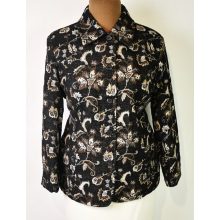 Végig gombos, sötétbarna-világosbarna mintás kiskabát 46-50