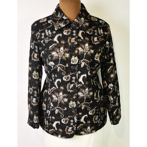 Végig gombos, sötétbarna-világosbarna mintás kiskabát 46-50