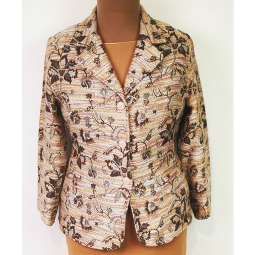 Gombos, bézs alapon színes mintás kiskabát 46-50