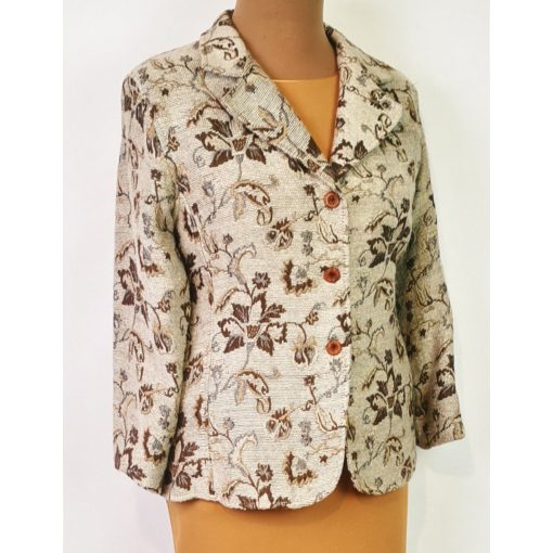 Gombos, bézs alapon színes mintás kiskabát 46-50