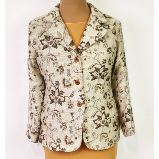 Gombos, bézs alapon színes mintás kiskabát 46-50