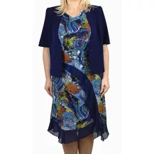 "V" nyakú, rövid ujjú, dupla anyagú, színes mintás muszlin ruha  42-52