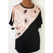 Kerek nyakú, rövid ujjú, hátul egyszínű, elől enyhén csillogó mintás, pamutos anyagú felső  XL/2XL-2XL-3XL