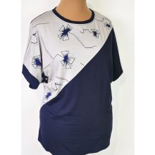 Kerek nyakú, rövid ujjú, hátul egyszínű, elől enyhén csillogó mintás, pamutos anyagú felső  XL/2XL-2XL-3XL