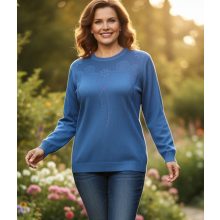 Kerek nyakú, hosszú ujjú, gépi kötött, enyhén csillogó mintás, pamutos anyagú felső XL/2XL