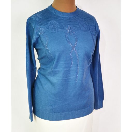 Kerek nyakú, hosszú ujjú, gépi kötött, enyhén csillogó mintás, pamutos anyagú felső XL/2XL