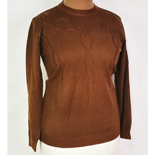 Kerek nyakú, hosszú ujjú, gépi kötött, enyhén csillogó mintás, pamutos anyagú felső XL/2XL