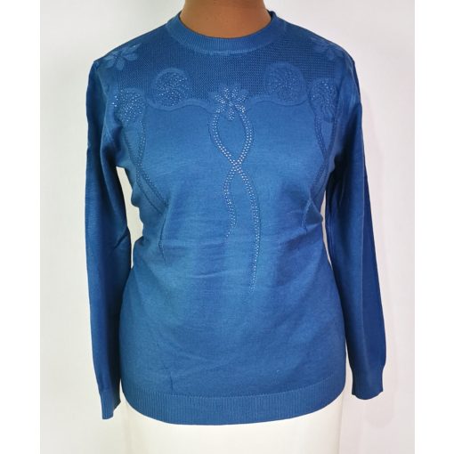 Kerek nyakú, hosszú ujjú, gépi kötött, enyhén csillogó mintás, pamutos anyagú felső XL/2XL