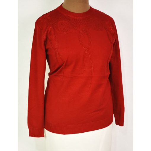 Kerek nyakú, hosszú ujjú, gépi kötött, enyhén csillogó mintás, pamutos anyagú felső XL/2XL