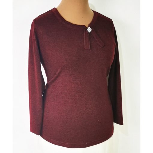 "V" nyakú, hosszú ujjú, bordó színű, nyaknál díszített, alkalmi felső 46-52