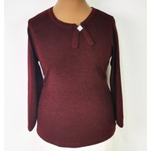 "V" nyakú, hosszú ujjú, bordó színű, nyaknál díszített, alkalmi felső 46-52
