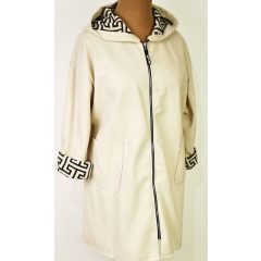   Bézs színű, kapucnis, zsebes, gallérnál díszített, cipzáras, átmeneti kabát 3XL-5XL