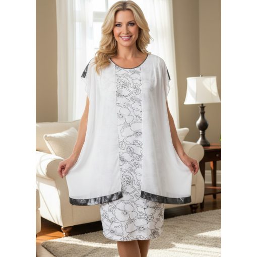 Muszlin rátétes alkalmi ruha, ajándék lánccal 44-54