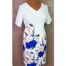 Halvány rózsaszín-királykék színű rózsa virág mintával díszített ruha 42-52